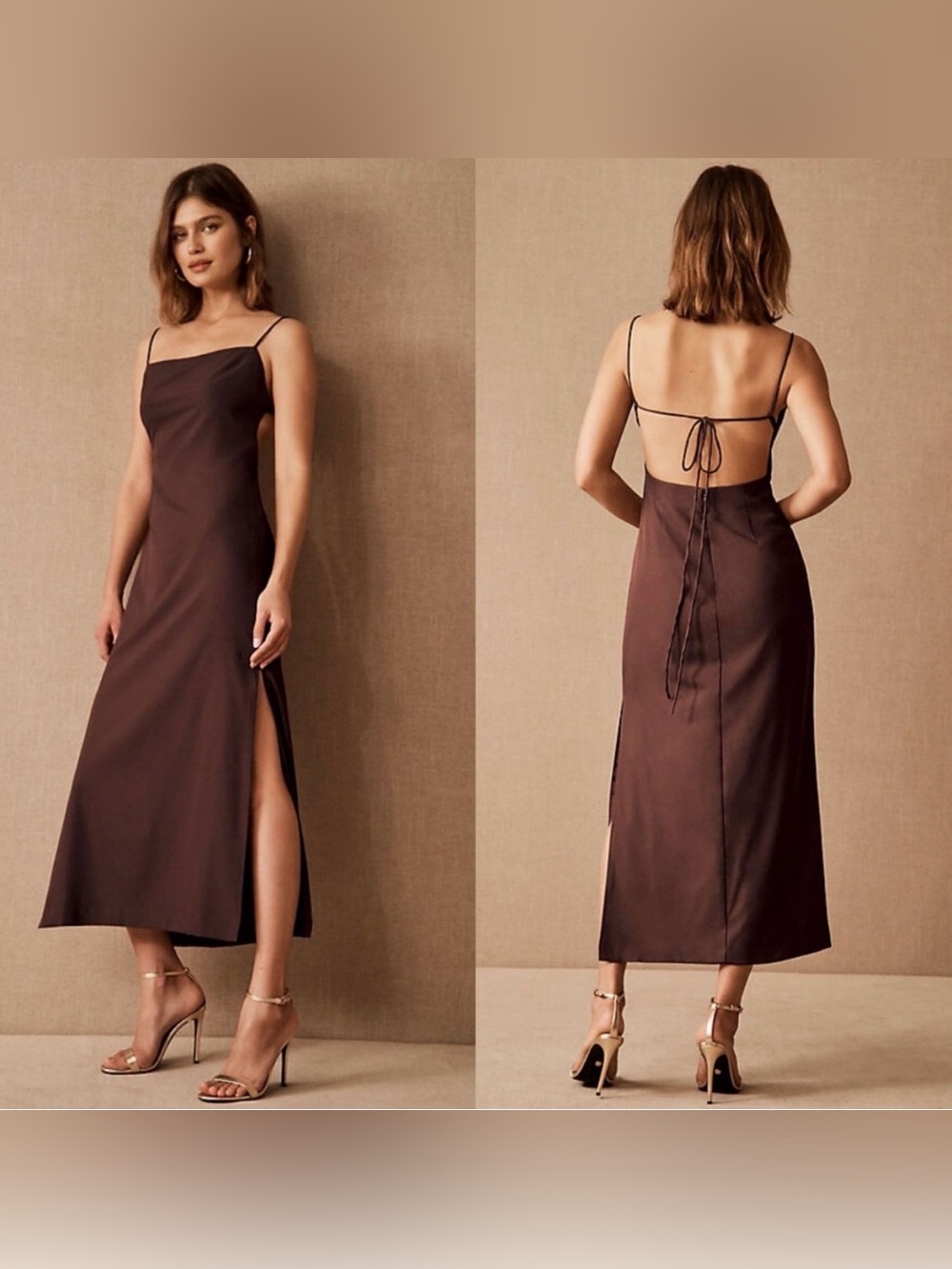 BHLDN Gavin Brown Open-Back Tie Slip Dress in Cocoa Plum